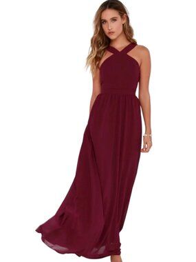 Lulus Air of Romance Burgundy Maxi Dress – Size Small